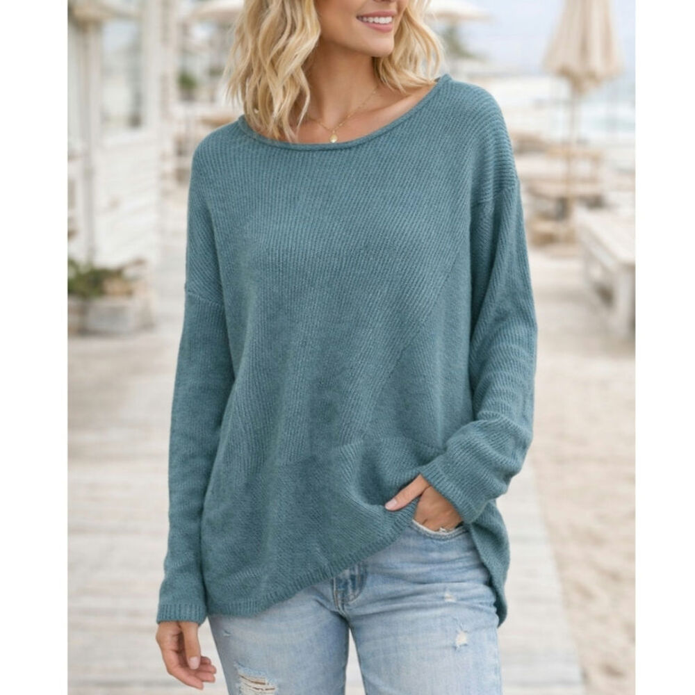 J. Jill Sweater Women's Size L Ribbed Knit Teal Minimalist Casual Classic Cozy